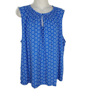 Croft & Barrow Tank Top Womens XXL Blue Geometric Sleeveless Keyhole Smocking